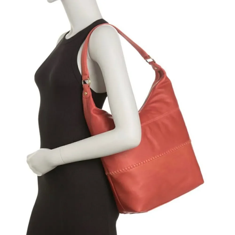 Hobo Entrine Whipstitch Leather Shoulder Tote Bag, Leather, Orange (Ginger) NWT - Picture 4 of 16